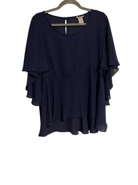 Adrienne Women's M Navy Blouse Flutter Sleeves Sheer Chiffon Whimsigoth Witchy